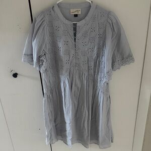 Lace-Trimmed Blue Casual Dress